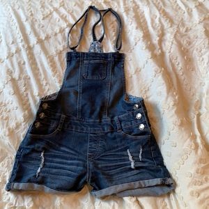 Jean Overalls with floral embroidery inside
